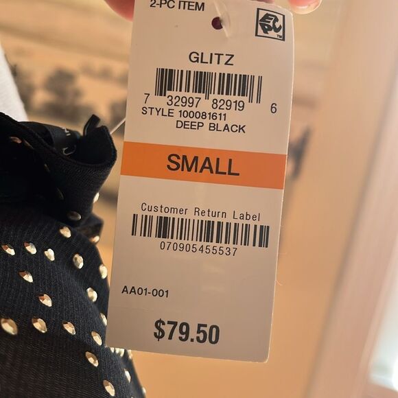 NWT INC International Concepts Black Silver Long Sleeve Studded Blouse - Picture 6 of 8